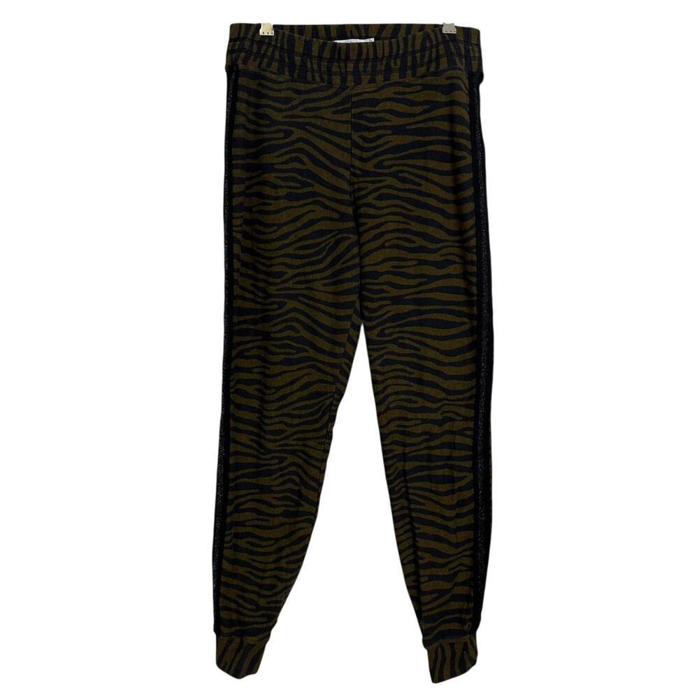 Johnny Was Allebra Metallic Tape Jogger Pants Womens Small Tiger Green Glitter